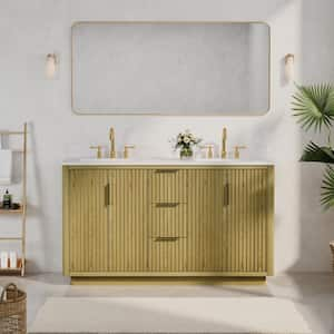 HAVEN 60 in. W x 22 in. D x 35 in. H Freestanding Solid Wood Bath Vanity in OAK with Quartz Top