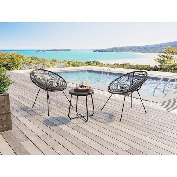 Velago Acapulco Neo Black 3-Piece Metal Outdoor Bistro Set
