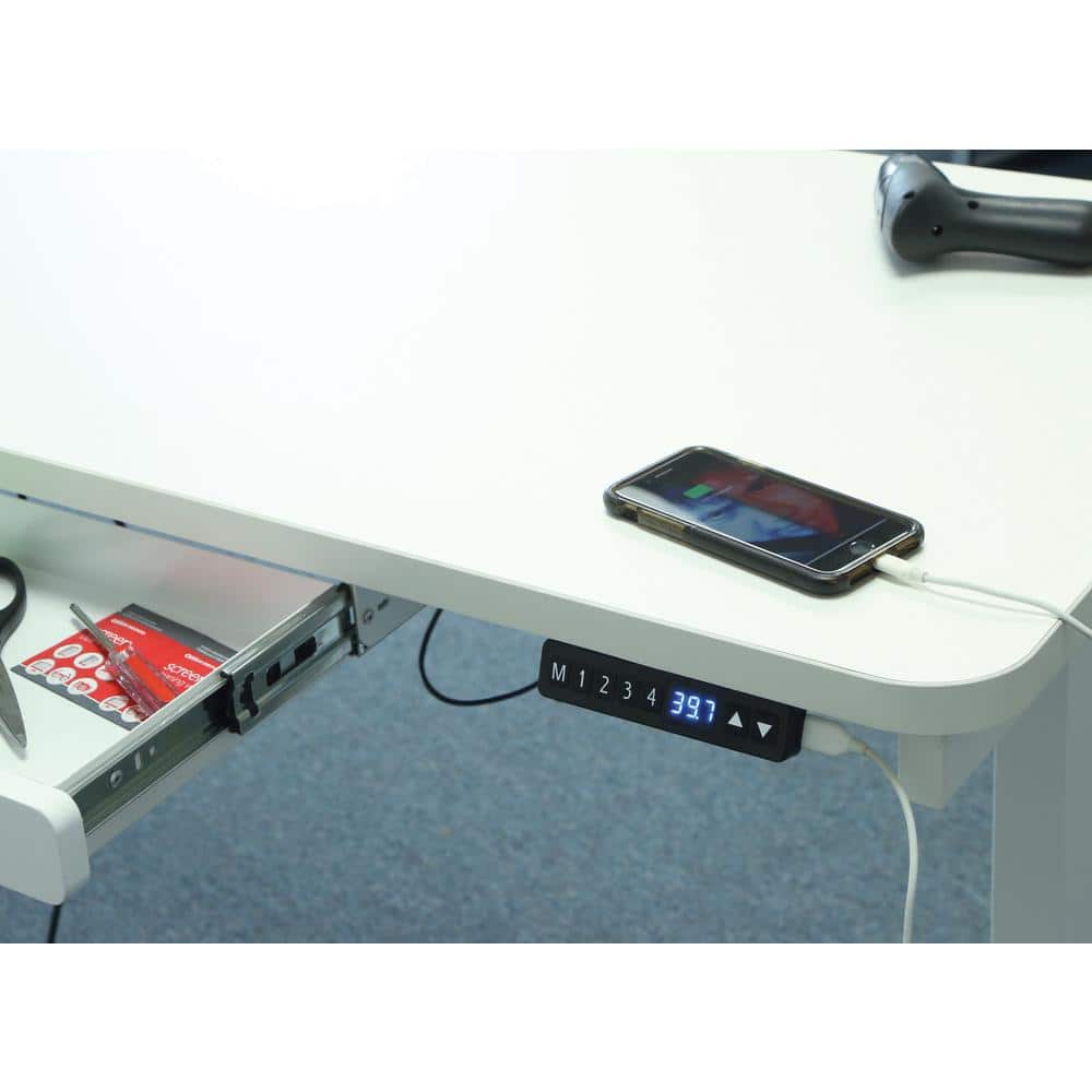 Sculpted White Electric Adjustable Desk with USB Port, 24"x48"