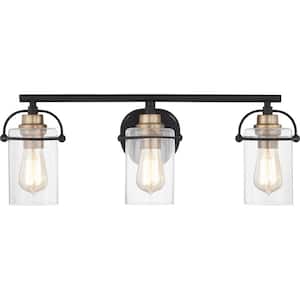 Emerson 24 in. 3-Light Matte Black Vanity Light with Clear Glass