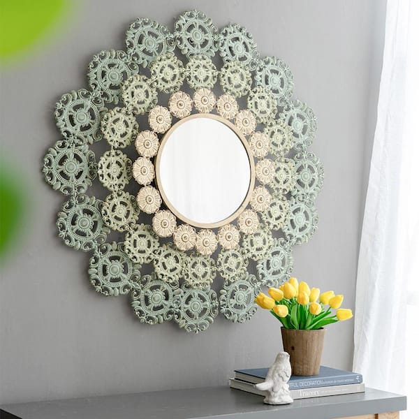 Multicolor 37.8 in. W x 37.8 in. H Art Deco Round Iron Framed Mirror Wall Mirror Wall Decor Mirror