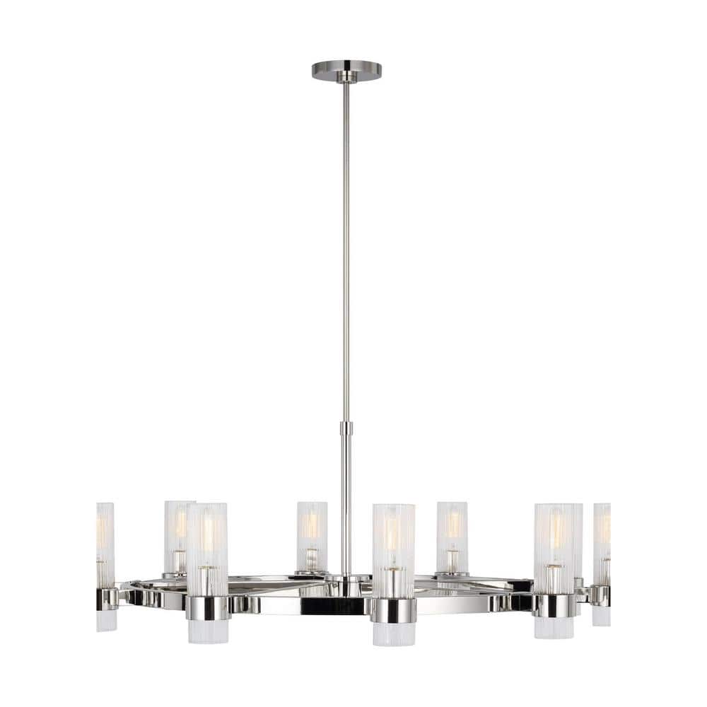 Geneva 42 in. W x 14.875 in. H 8-Light Polished Nickel Mid-Century Indoor Dimmable Large Chandelier with Clear Glass price history on PriceWatchPro