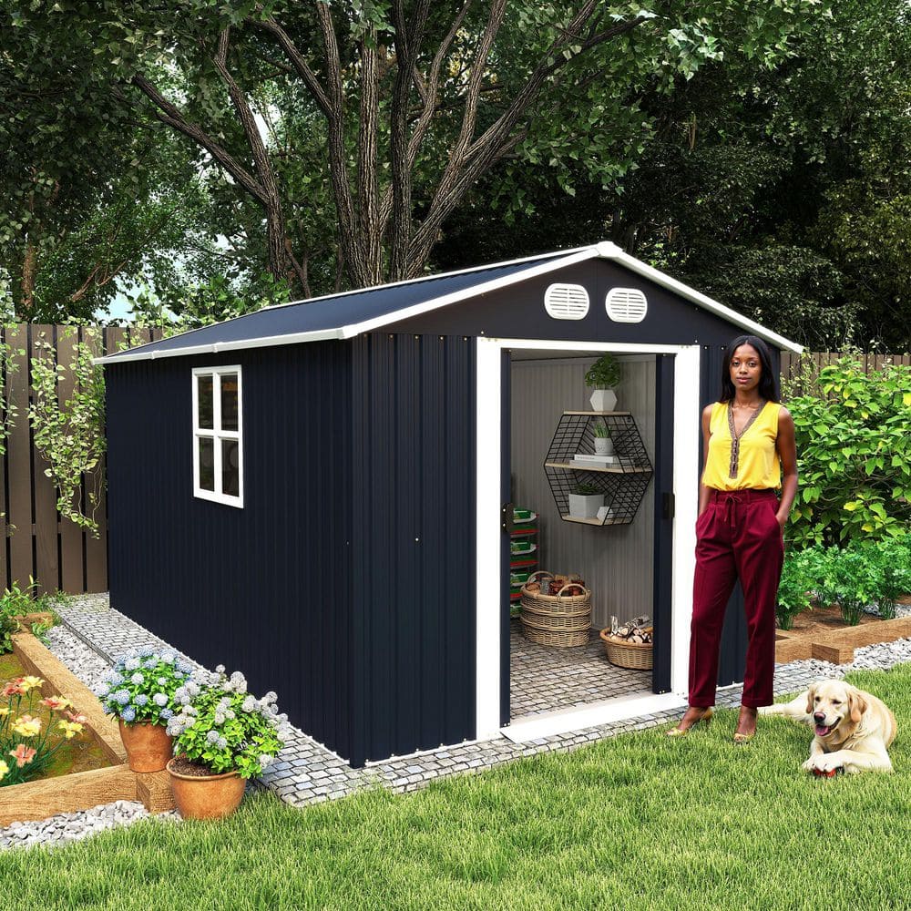 Sudzendf 8 ft. W x 12 ft. D Dark Gray Metal Tool Storage Shed with