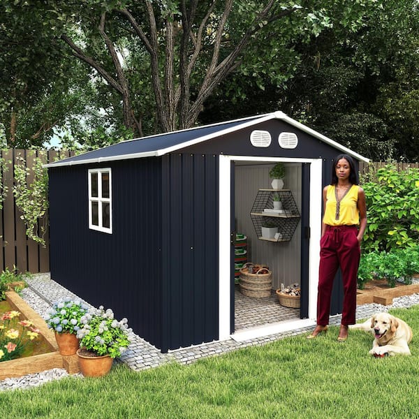 Moeko チャコールグレーS VEIKOUS 8 ft. W x 12 ft. D Outdoor Metal Storage Shed in Gray (96