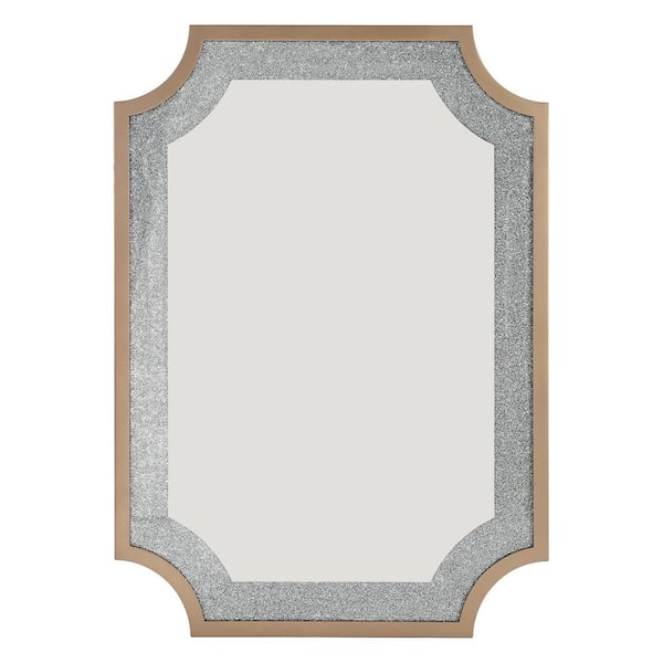 Gold 33.9 in. W x 47 in. H Luxury Inset Corner Faux Crushed Dimond Framed Mirror