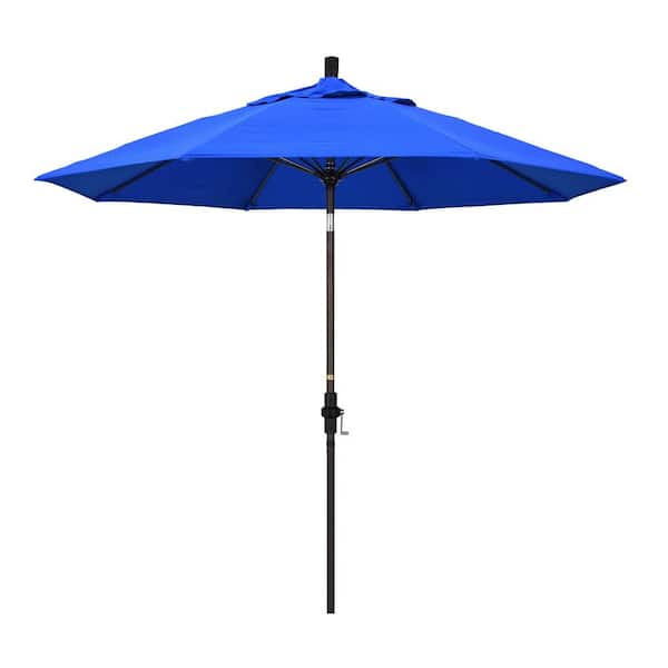 California Umbrella 9 ft. Outdoor Market Patio Umbrella Bronze Aluminum Pole Fiberglass Ribs Collar Tilt Crank Lift in Sunbrella