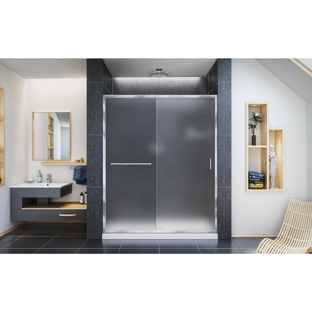 Infinity-Z 60" Frameless Sliding Shower Door with Frosted Glass