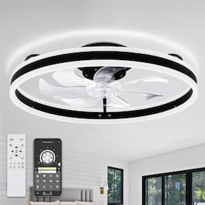 20 in. Modern Indoor Low Profile Black Reversible Ceiling Fan with Dimmable LED Light and Remote Flush Mount Lighting