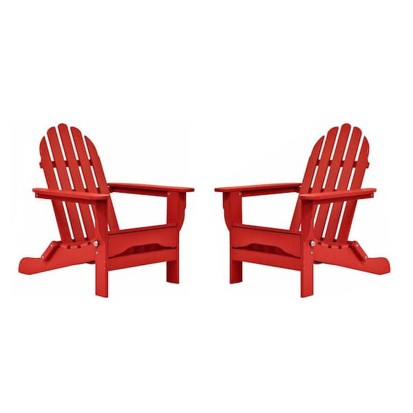 DUROGREEN Icon Bright Red Recycled Plastic Folding Adirondack Chair (2-Pack)