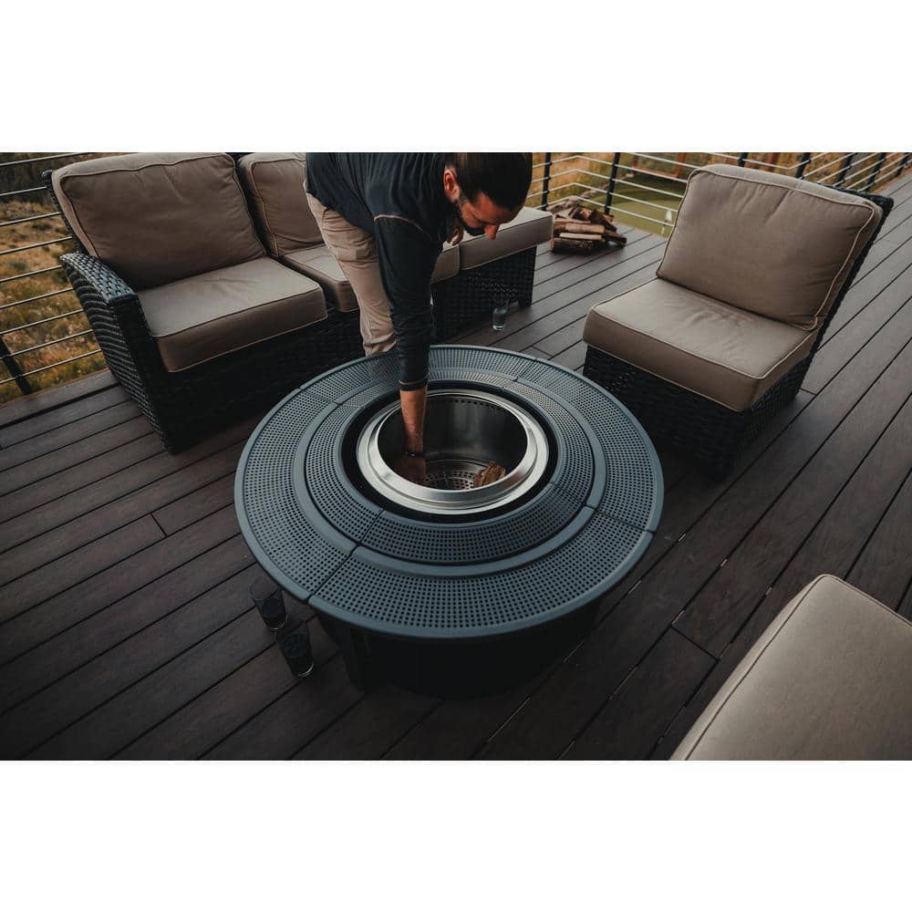 Black Wood Free-standing Fire Pit Table with Steel Housing