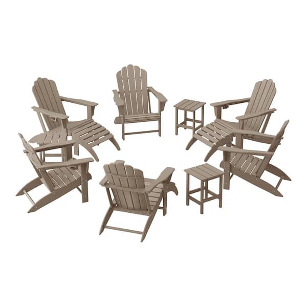 Aderson Weathered Wood 12-Pc All Weather Fade Resistant Outdoor Patio Plastic Adirondack Chair Conversation Lounge Set