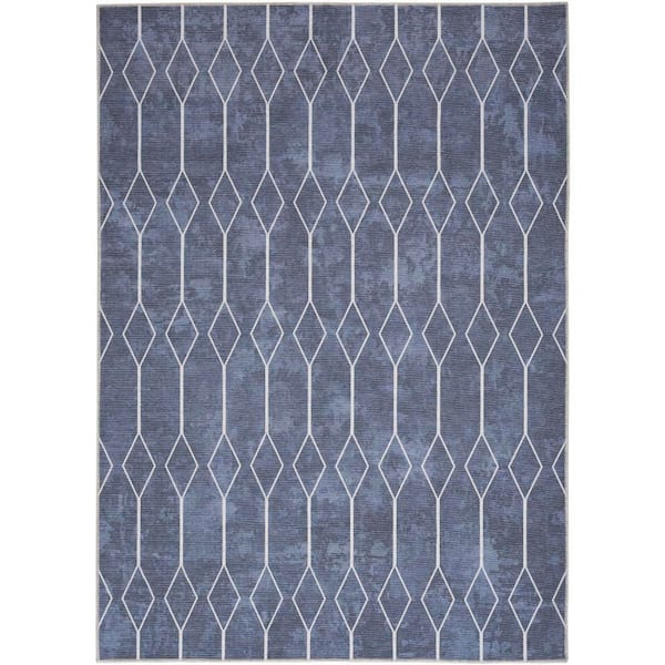 Unbranded 57 Grand Machine Washable Navy 4 ft. x 6 ft. Geometric Contemporary Area Rug