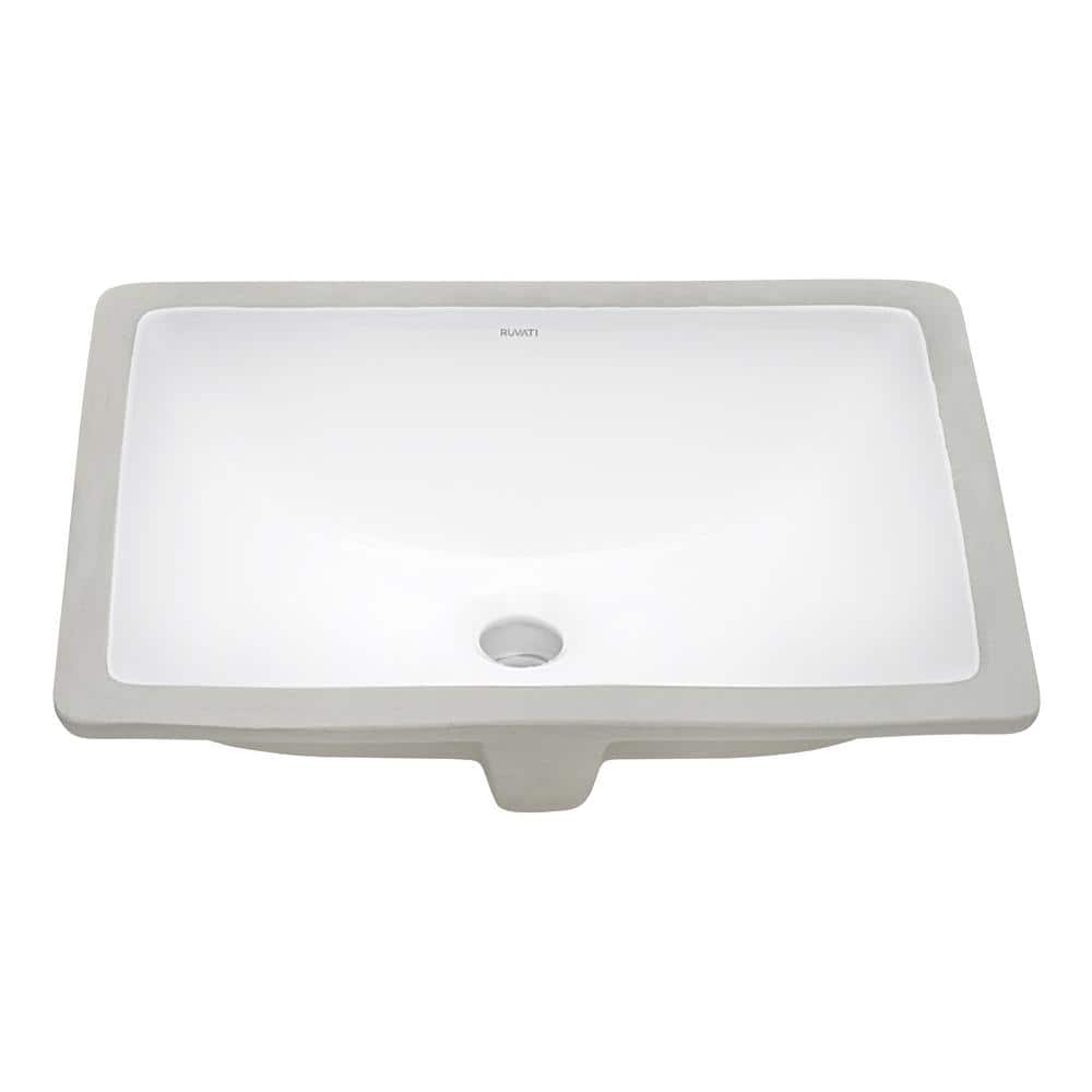 Ruvati White Rectangular Ceramic Undermount Bathroom Sink with Overflow