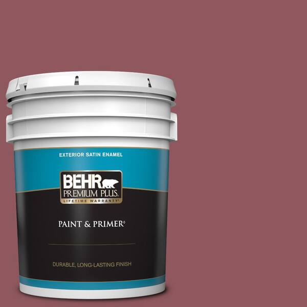BEHR PREMIUM PLUS 5 gal. #PMD-33 Fragrant Cherry Satin Enamel Exterior Paint & Primer