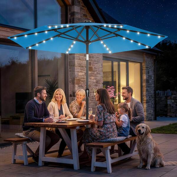9 foot patio umbrella with solar lights Emma + Oliver ft Round 32 LED and Crank and Tilt Functions in Tan It is very durable and is also resistant to fading Walmart's Patio Umbrella with Colorful