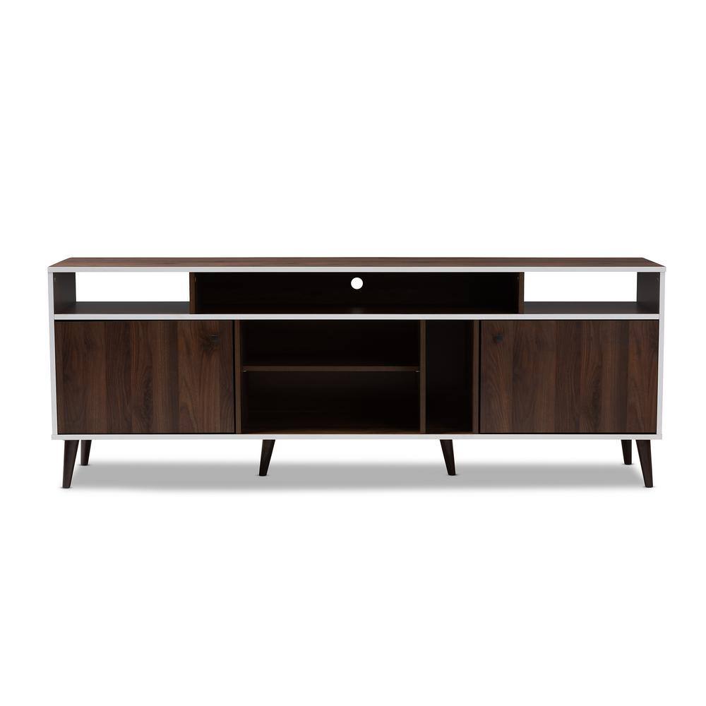 Baxton Studio Marion Walnut Brown and White TV Stand 148 8770 HD