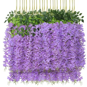 Indoor/Outdoor 43 in. Purple Artificial Other Wisteria Vine Individual Flower Stems (Set of 24)
