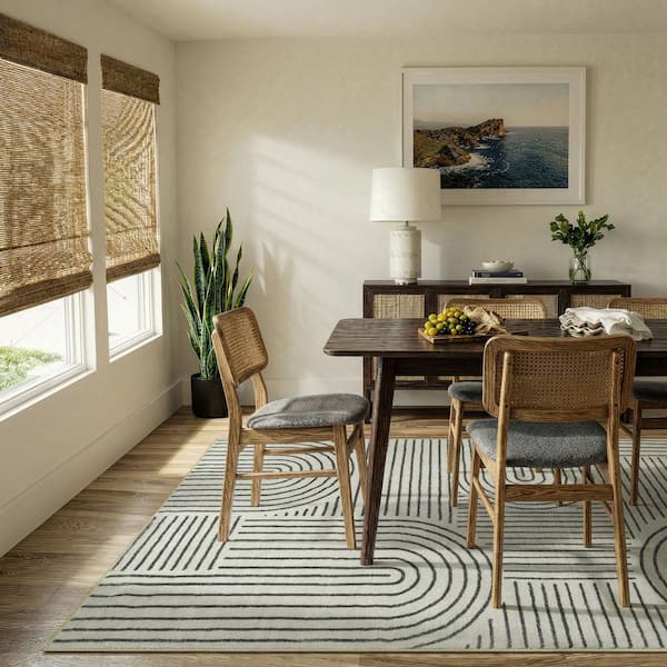Abstract Rainbow Striped Washable Non-Slip Black 5 ft. x 7 ft. Living Room Bedroom Area Rug
