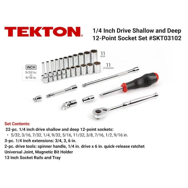 1/4 in. Drive 12-Point Socket and Ratchet Set with Rails (5/32 in.-9/16 in.) (29-Piece)