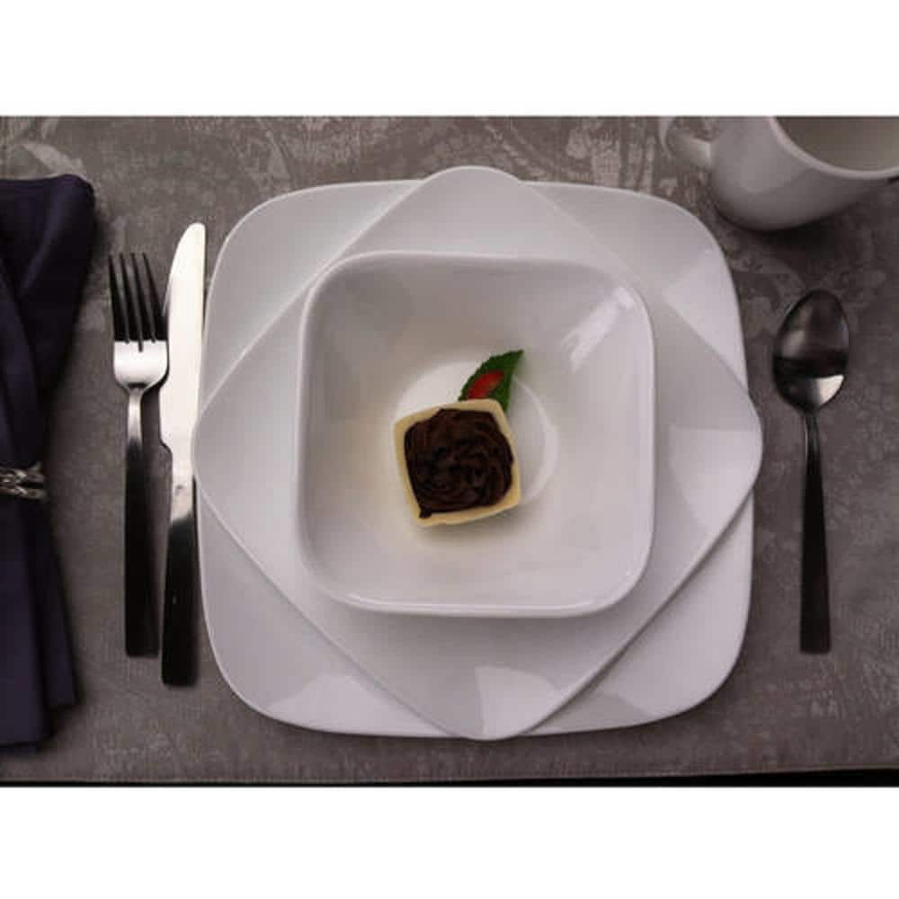 Square White Glass 32oz Serving Bowls, Set of 2