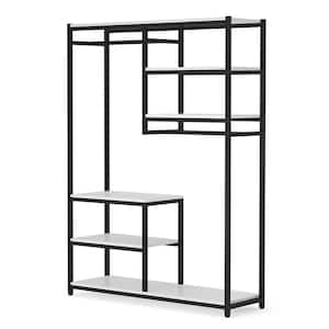 Cynthia Black and White Freestanding Garment Rack with Storage Shelves and Hang Rods