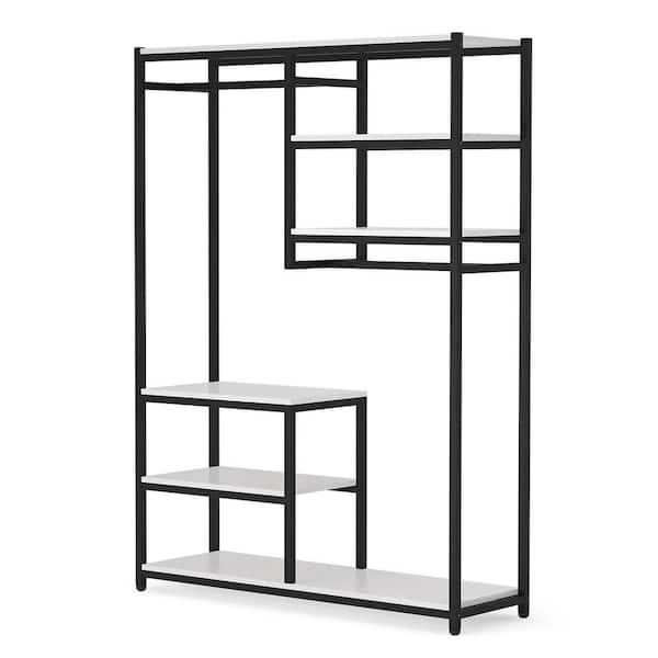 Tribesigns Cynthia Black and White Freestanding Garment Rack with Storage Shelves and Hang Rods