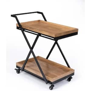 33.07 in x 30.71 in x 19.29 in Black Wood Kitchen Cart with 4 Wheels