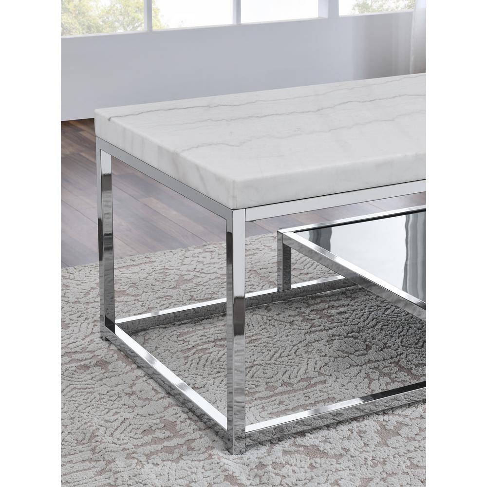 Rectangular Silver Marble and Glass Coffee Table with Storage