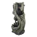 39 in. Outdoor Curved Tree Trunk Fountain Waterfall with Light for Garden and Lawn