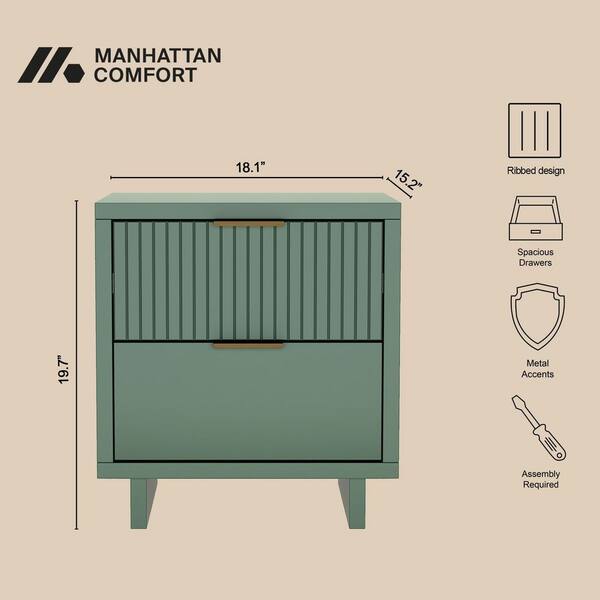 Manhattan Comfort Granville Sage Green 2-Drawer 18.11 in. W Modern