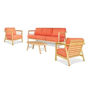 Daniele 4-Piece Teak Patio Conversation Deep Seating Set with Sunbrella Melon Cushions