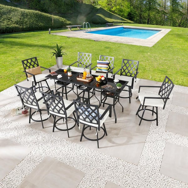 Patio Festival 11-Piece Metal Counter Height Outdoor Dining Set with Cream Cushions