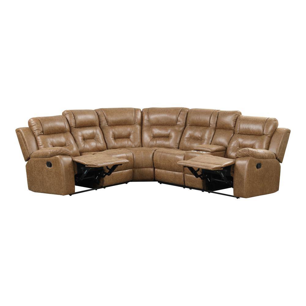 Salisbur 88 in. Pillow Top L-Shaped Faux Leather Sectional Sofa in. Brown with Storage