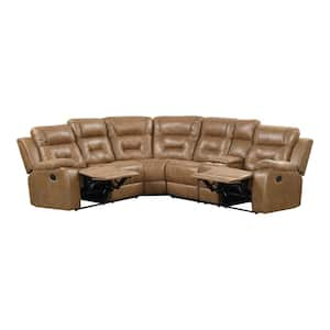 Salisbur 88 in. Pillow Top L-Shaped Faux Leather Sectional Sofa in. Brown with Storage