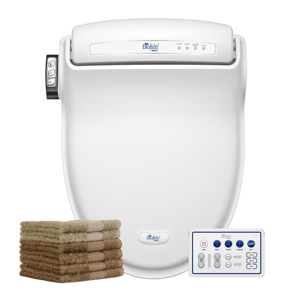 BIO BIDET BB-1000 Supreme Electric Bidet Seat for Elongated Toilets in White with Drylette Towels