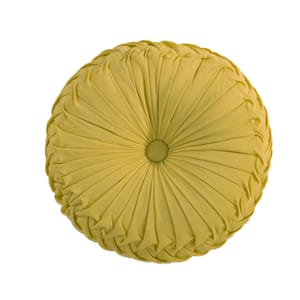 Viviana Ochre Pleaded Button Tufted Round 16 in. Throw Pillow