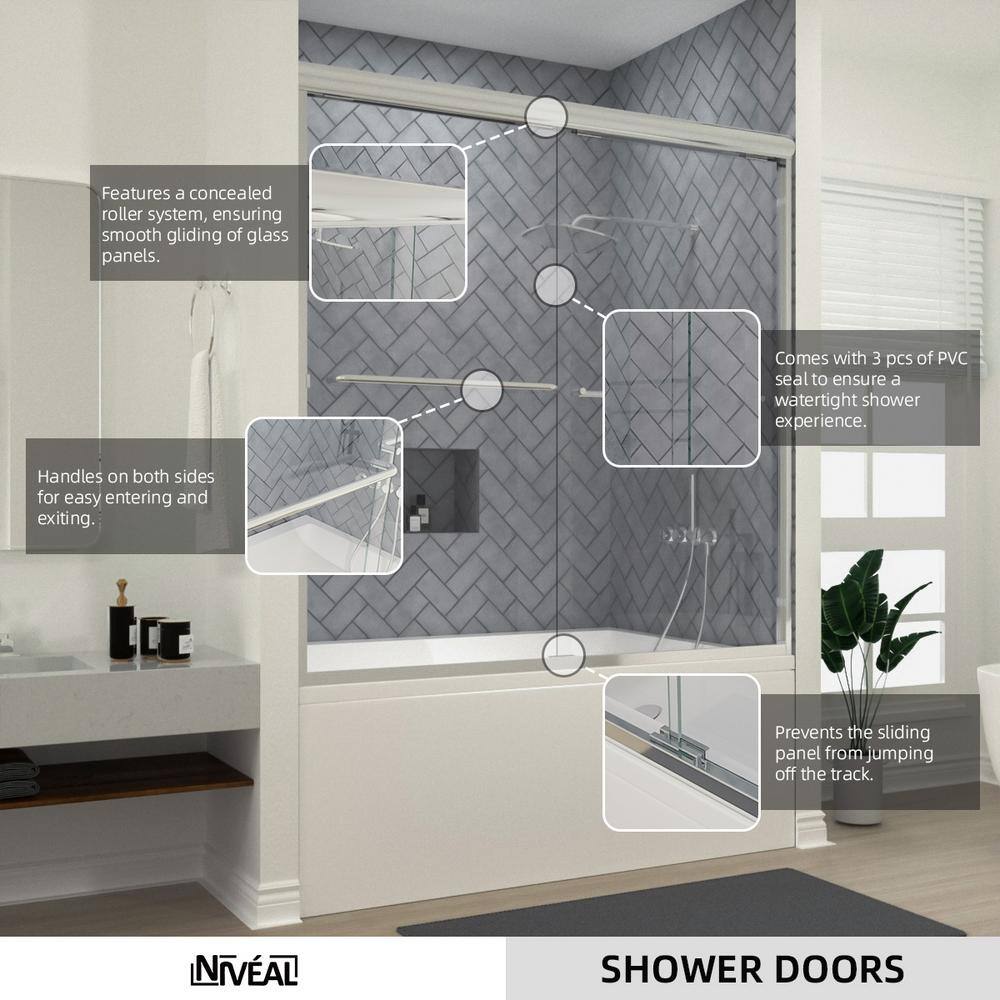 60'' Chrome Semi Frameless Sliding Tub Door with Clear Glass