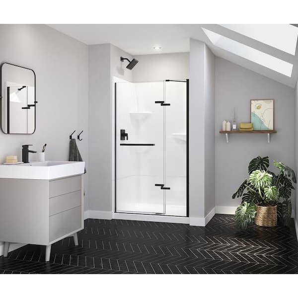 MAAX Reveal Sleek 44.5 in. W x 71.5 in. H Pivot Frameless Alcove Shower Door in Matte Black