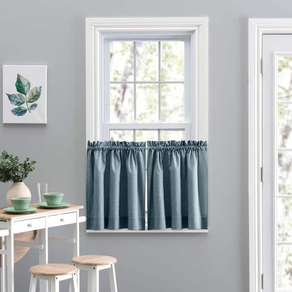 Ellis Curtain Lisa Solid Dusty Blue Polyester/Cotton 56 in. W x 24 in. L Rod Pocket Light Filtering Tailored Tier (1 Pair)