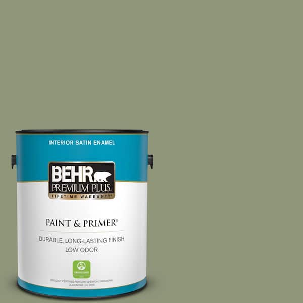 BEHR PREMIUM PLUS 1 gal. #420F-5 Olivine Satin Enamel Low Odor Interior Paint & Primer