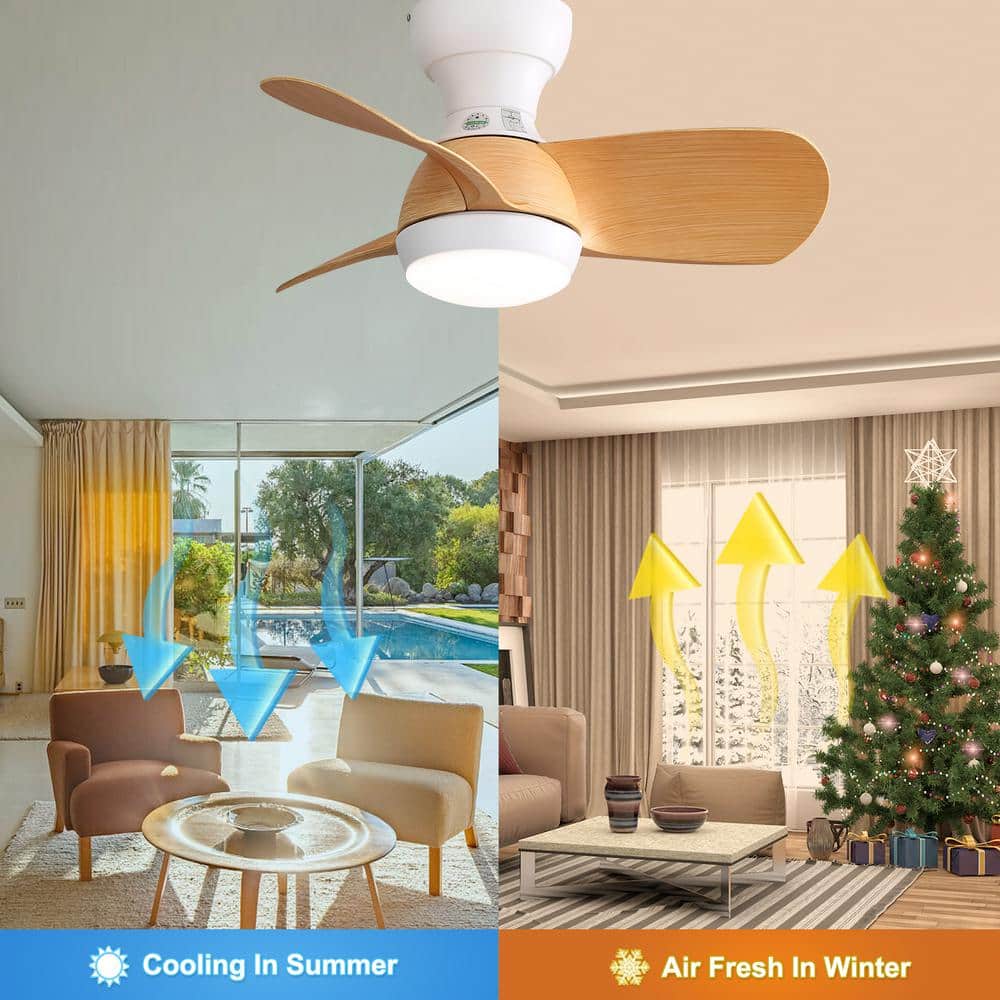23" White and Beige ABS Blade Ceiling Fan with LED Light and Remote