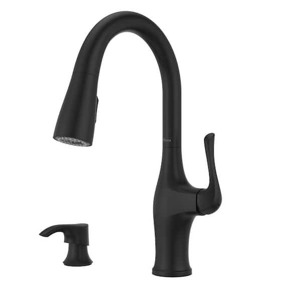 Pfister Wray Single-Handle Pull-Down Sprayer Kitchen Faucet with Solo Tilt Soap Dispenser in Matte Black