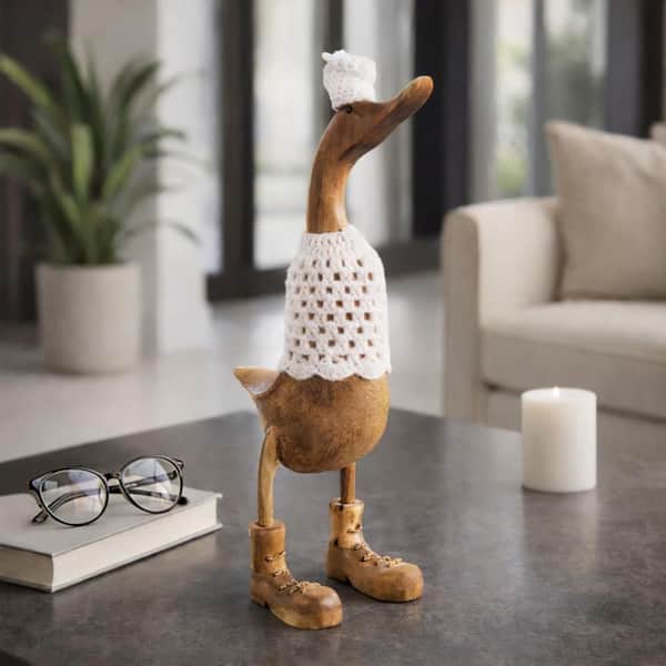 Liv & Skye Brown 5 in. x 20 in. Wood Novelty Duck In Rainboots