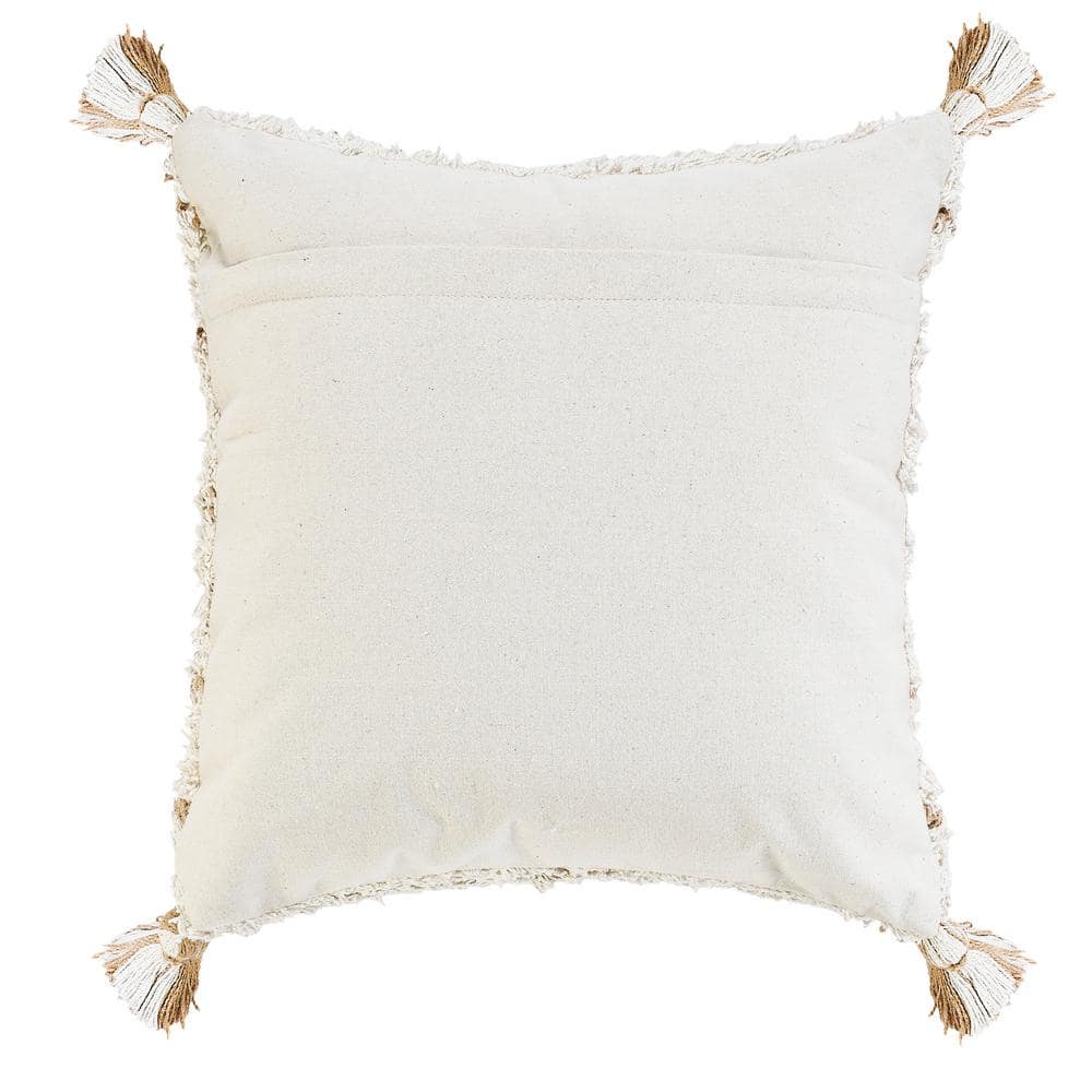 Boho-Chic Diamond Pattern Jute and Cotton Square Pillow