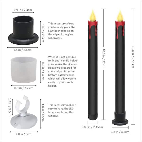 White LED Flameless Taper Candles - 6-Piece, Black Red Drip