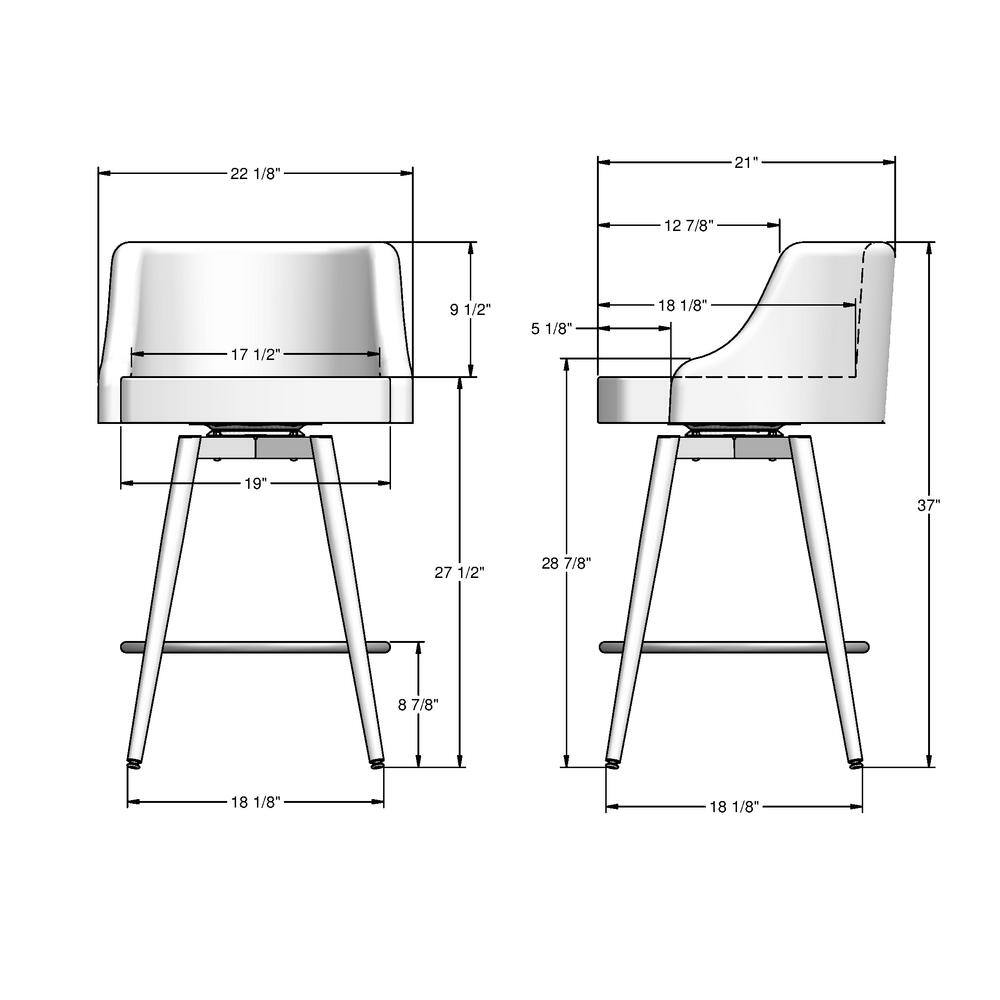 Pale Grey Polyester and Metal Swivel Counter Stool