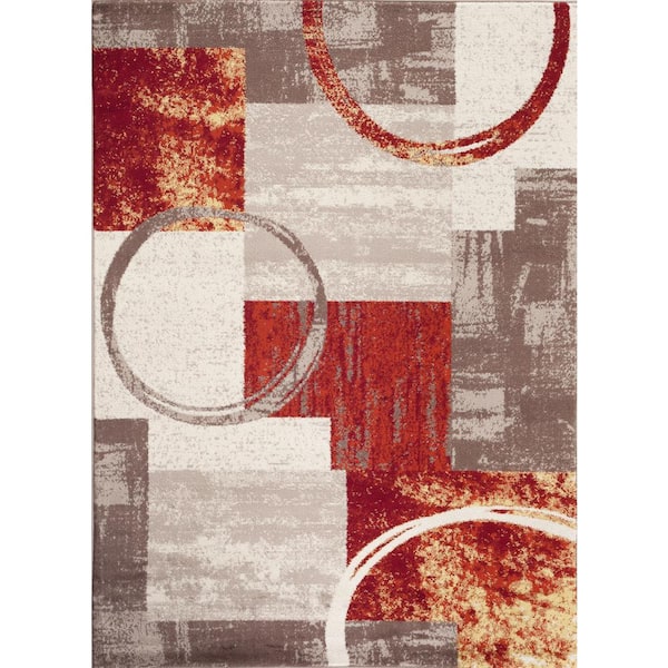 World Rug Gallery Modern Abstract Circle Multi 5 ft. 3 in. x 7 ft. 3 in. Indoor Area Rug