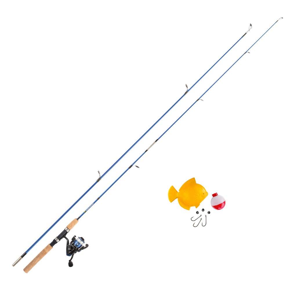 Blue 5 ft. 2 in. Fiberglass Fishing Rod and Reel Starter Set 2000 Aluminum 