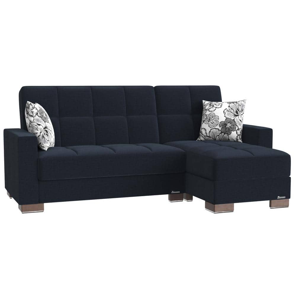 Basics Collection Dark Blue Convertible L-Shaped Sofa Bed Sectional With Reversible Chaise 3-Seater With Storage