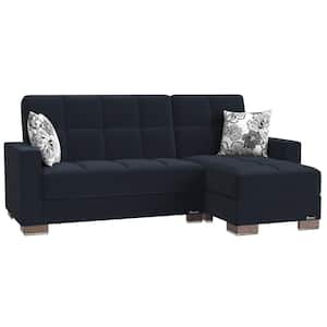 Basics Collection Dark Blue Convertible L-Shaped Sofa Bed Sectional With Reversible Chaise 3-Seater With Storage
